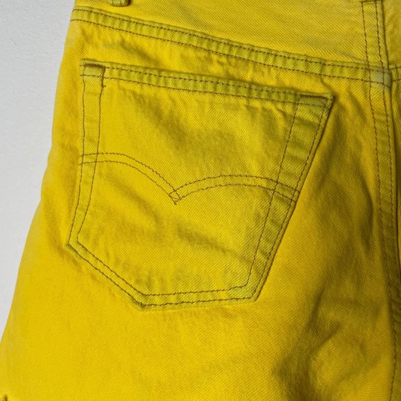 Levi’s 501 Button Fly High Waist Cut Off Fray Yellow Denim Shorts Size 31 - Picture 6 of 14